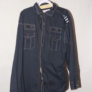 Navy Button-Up Shirt with Epaulettes